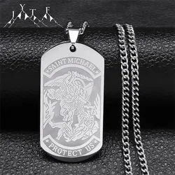 Fashion Stainless Steel Saint Michael Protect Us Necklace for Women Men Dog Tag Archangel Long Necklaces Hip Hop Jewelry N3056S5