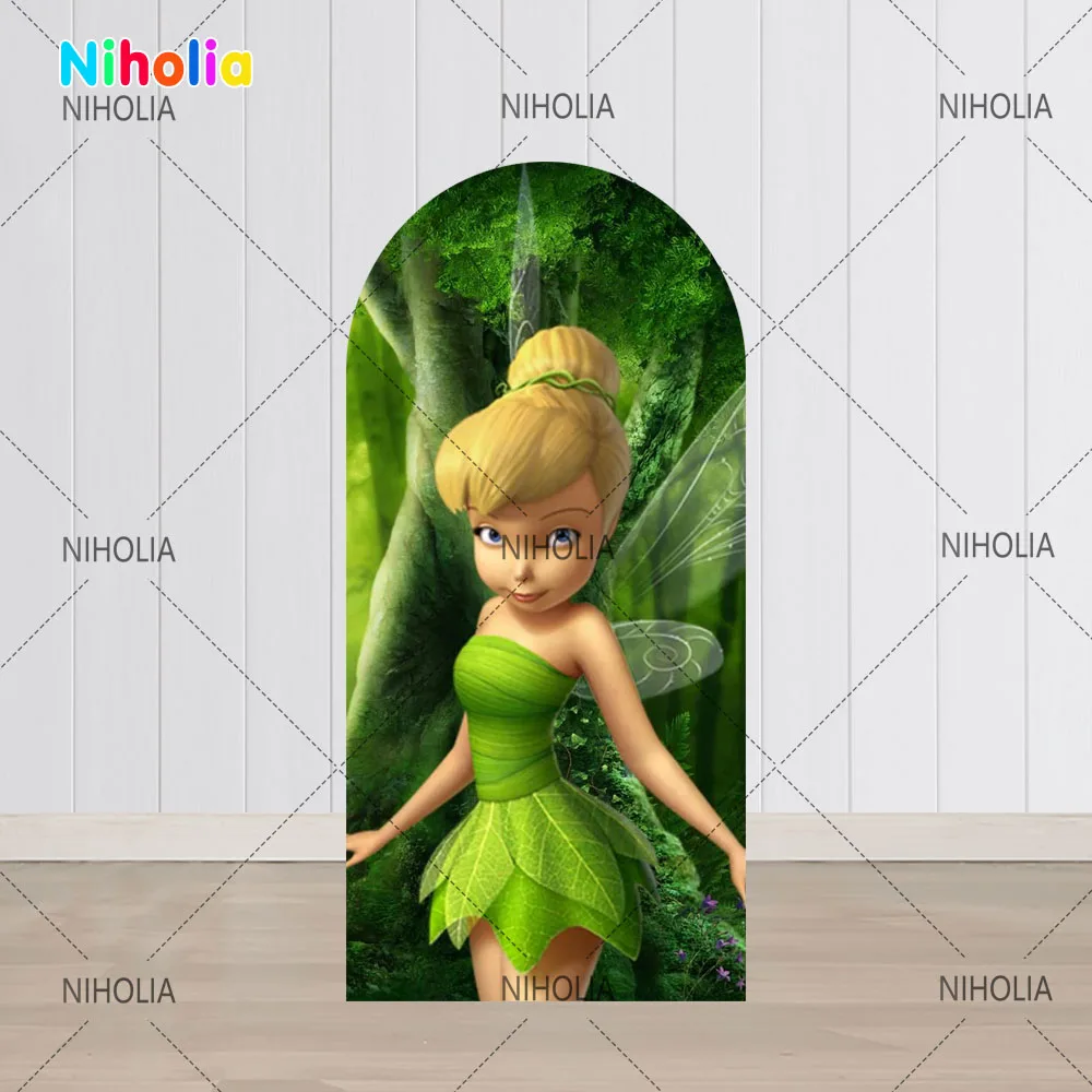 Tinker Bell Arch Backdrop Green Forest Girls Birthday Party Photograph Background Photo Wall Decoration Baby Shower Photo Booth