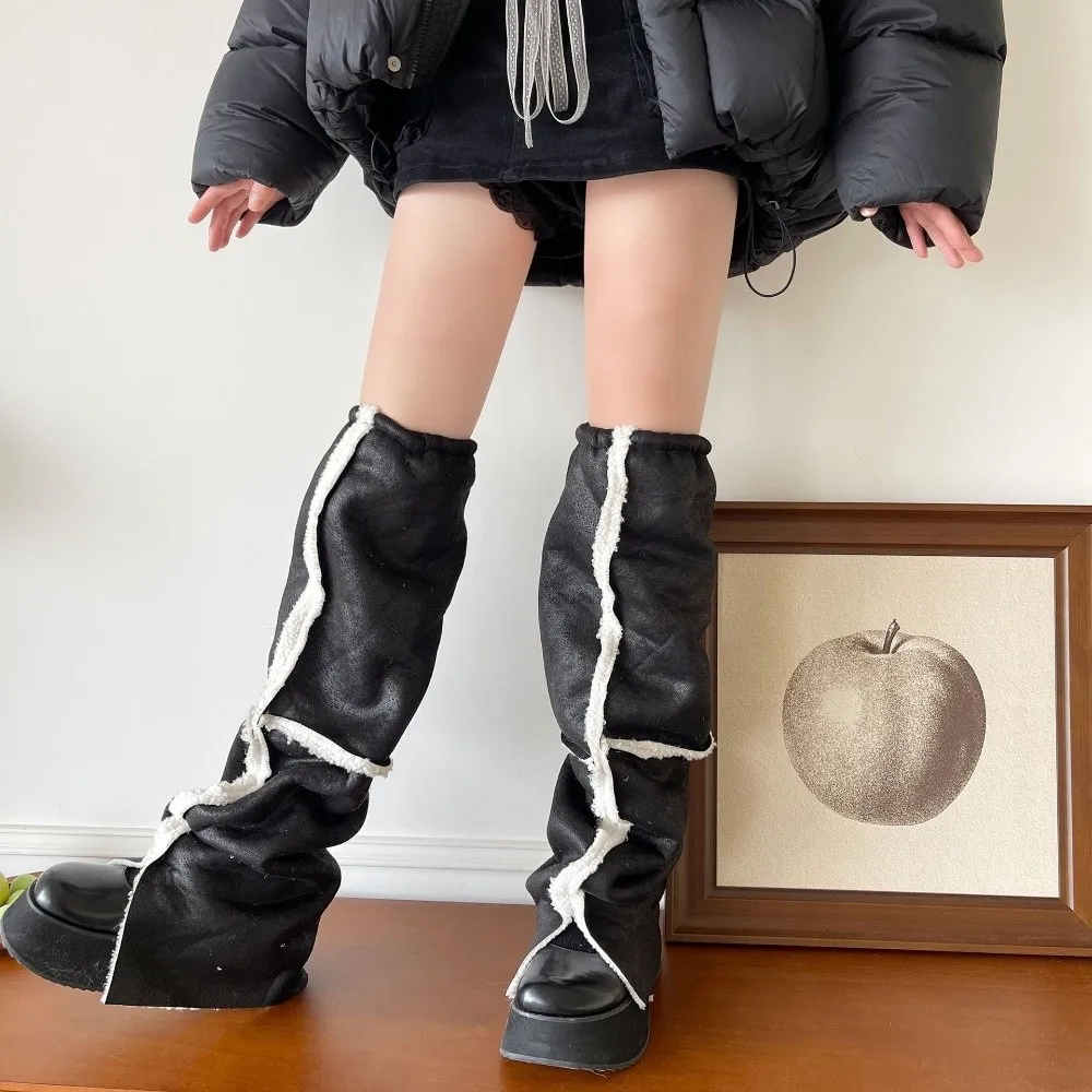 

Lolita Thickened Suede Leg Warmers Turn-down Collar Design Mid-calf Foot Cover Warm Wind Protection Boots Cover Women