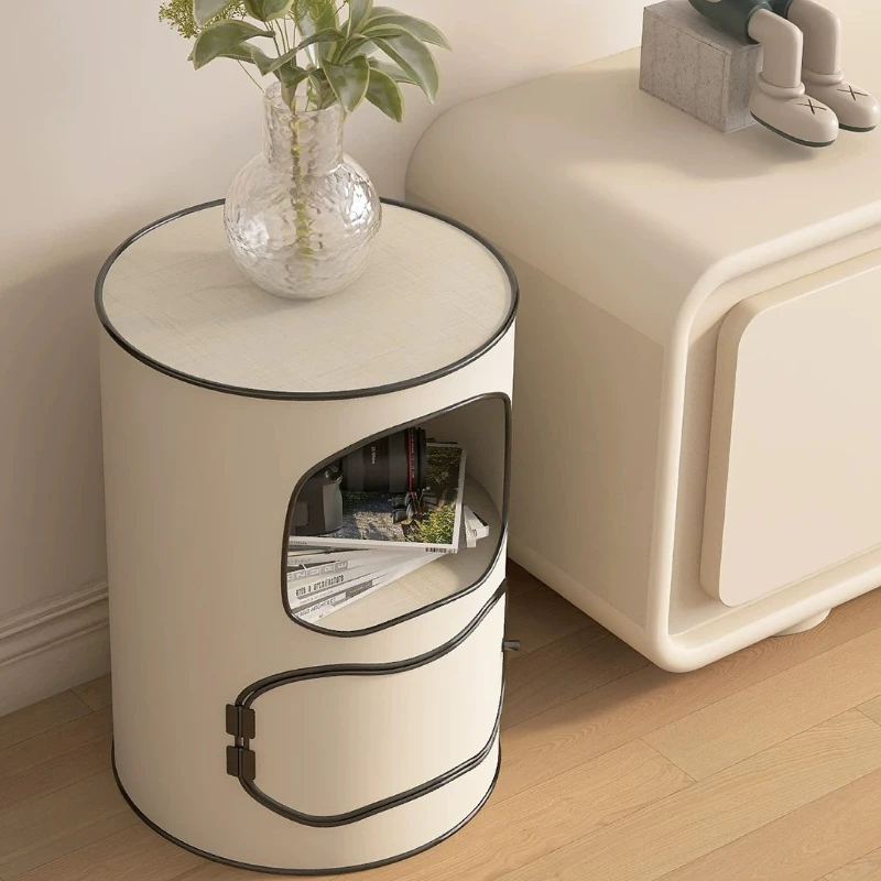 Round creative TV cabinet, side table storage cabinet, double-layer storage rack