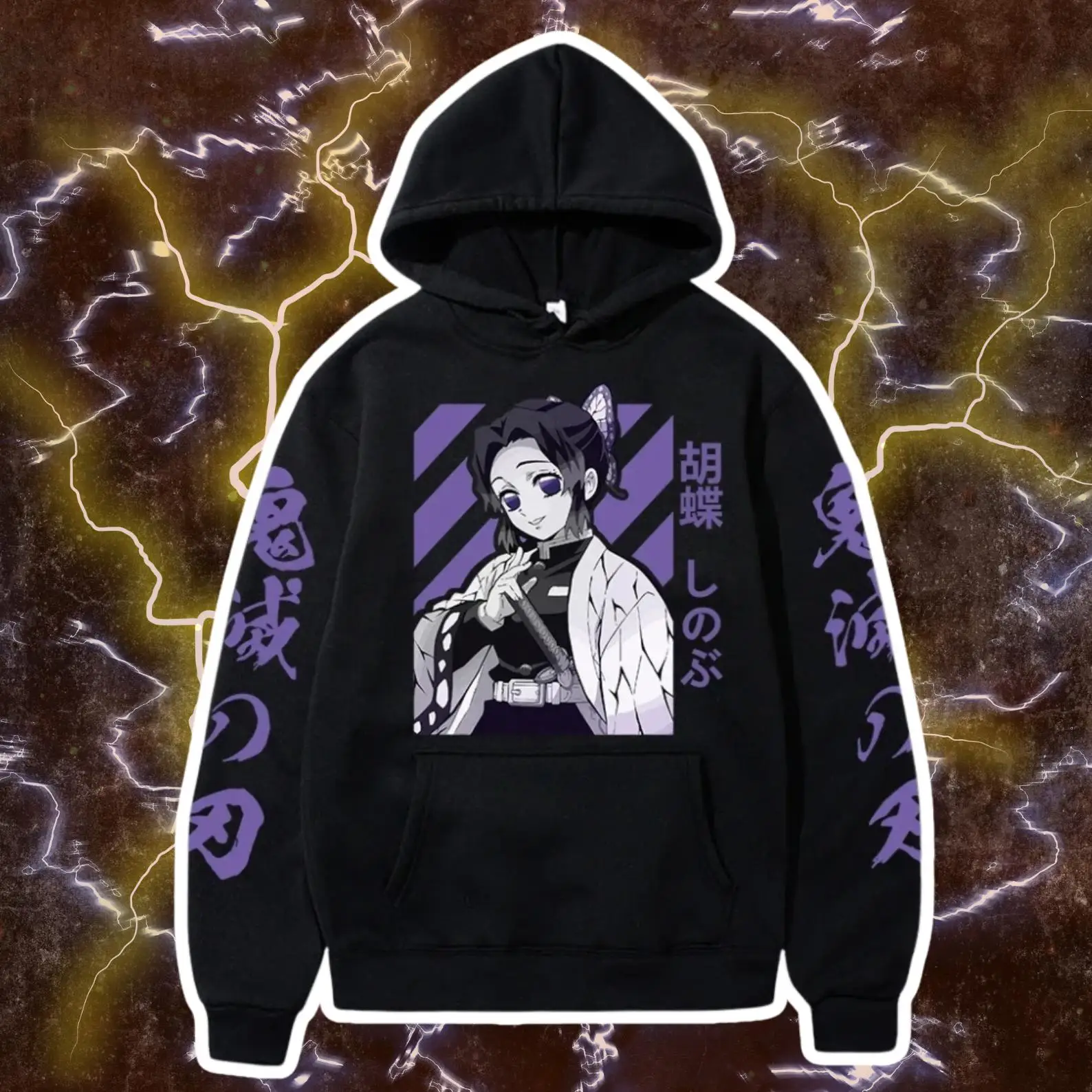Demon Slayer Shinobu Kochou Hoodie, Anime Grafik Pullover Sweatshirt, Harajuku Loose Streetwear Top für Herren und Damen, Neuheiten 2026