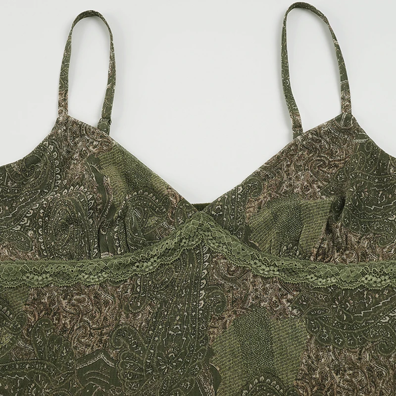 SUCHCUTE Fairycore Y2K Damen Cami-Top mit Blumenmuster, Spitzen-Patchwork, Asymmetrischem Saum, Spaghettiträgern, Schlankem Schnitt, Ärmellos, Streetwear Cami – Detail 8