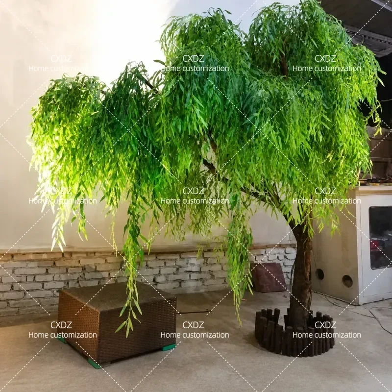 Simulation Willow Tree Artificial Green Leaves Weeping Willow Fake Plant for Indoor Outdoor Decoration Landscape Scenic Area