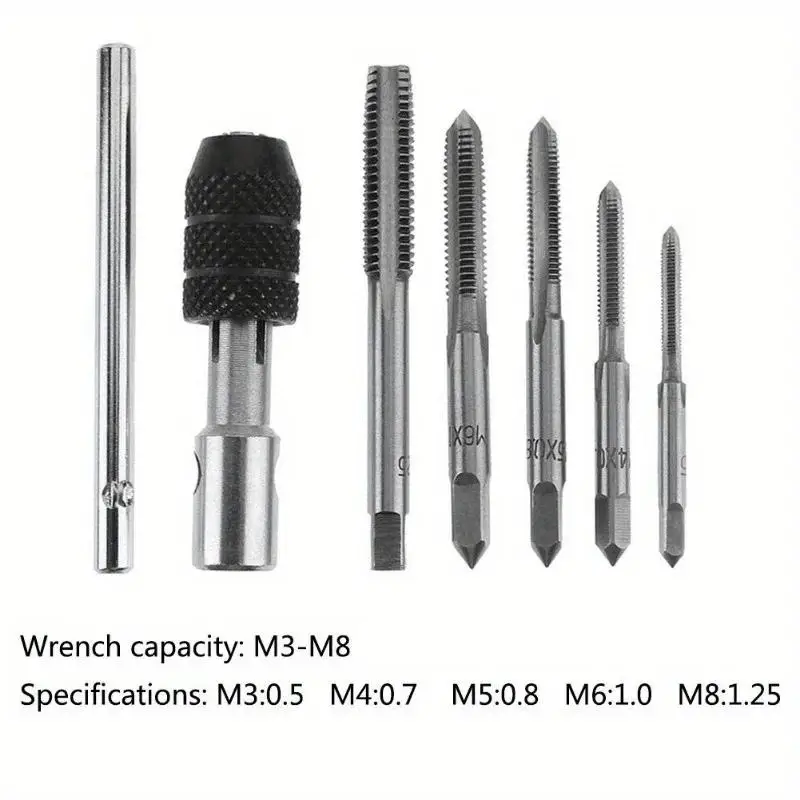 High Quality 6pcs T-type Wrench Drill Set Hand Tapping Tools Machine Screw Thread Tap Twist Bit M3/M4/M5/M6/M8 Tap Set DIY Tool
