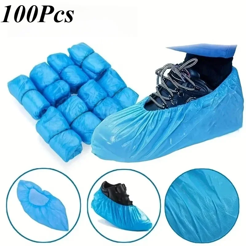 100Pcs Plastic Disposable Shoe Covers Waterproof Non-slip Boot Covers For Home Outdoor Foot Protection