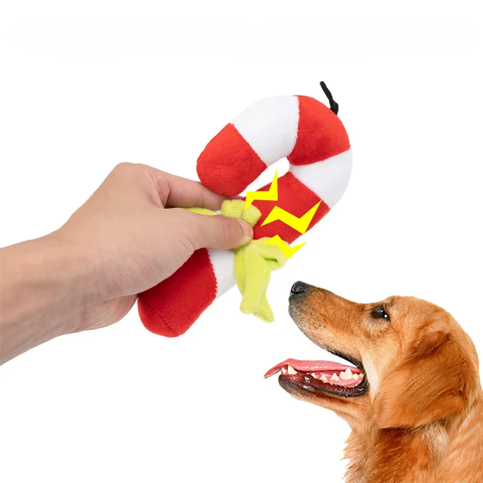 Christmas Gift Candy Cane Pet Dog Puppy Doggy Chew Squeeze Play Training Toys Squeak Dog Toy Pet chew toy