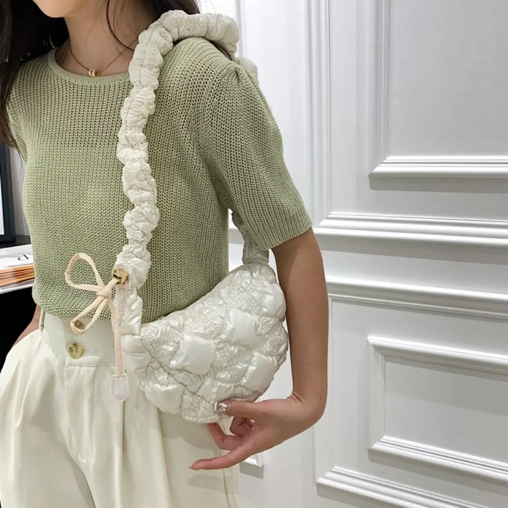 

Lightweight Pleated Women's Handbag Solid Color Adjustable Female Casual Handbag Nylon Drawstring Crossbody Shoulder Bag Gift