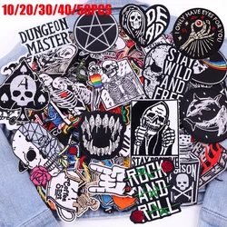 10/20/30/40/50PCS Random Patch Black And White Series Punk Skull Embroidered Patches Iron On Patches For Clothing Jeans Sew DIY