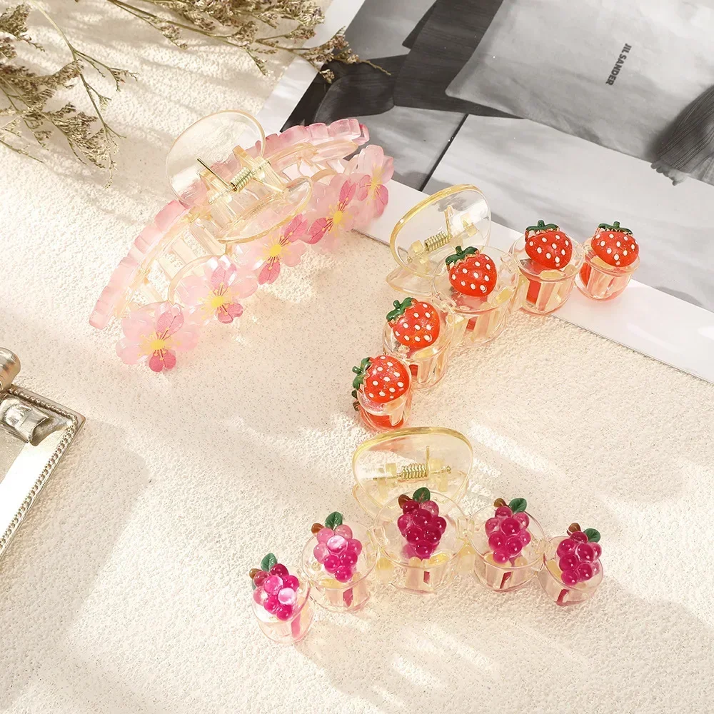 

1pc Hair Claw Flower Cross Hair Clip Korean Sweet Colorful Flower Hairr Claws Fruit Hairpins Candy Colors Girls Hair Accessories