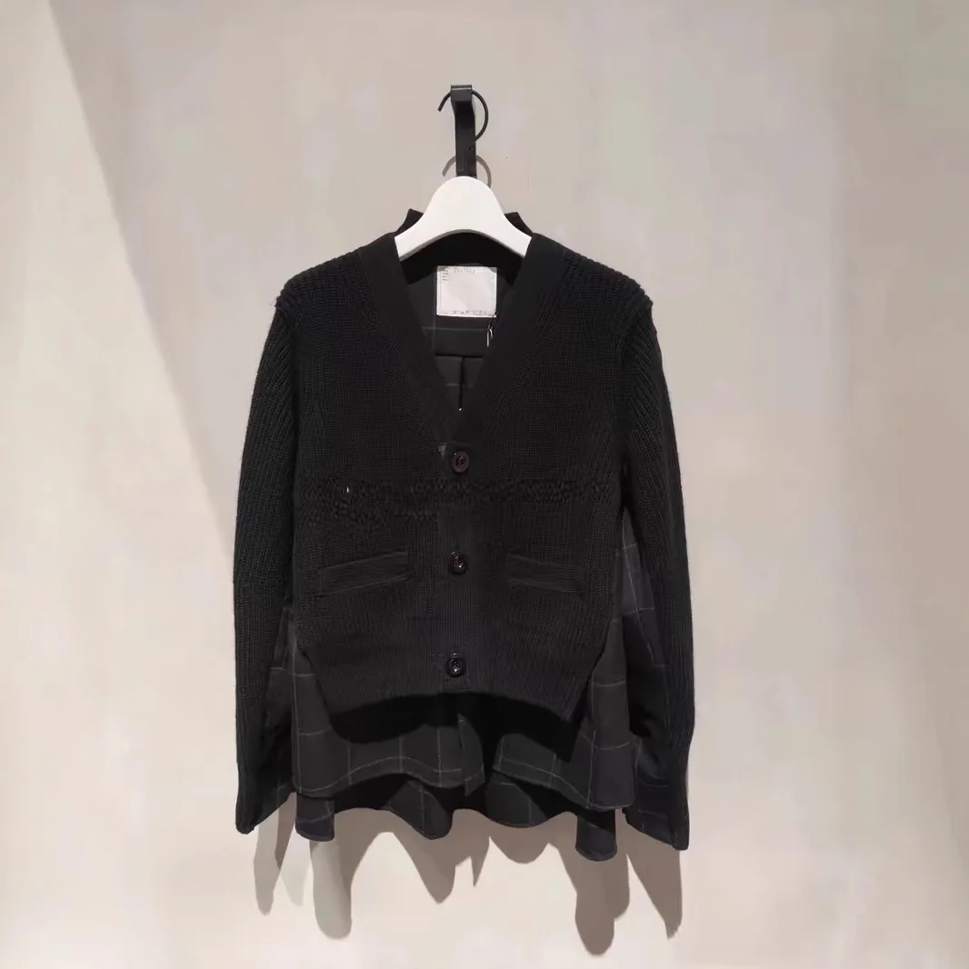 2024 Autumn/Winter patchwork knit sweater with casual coat