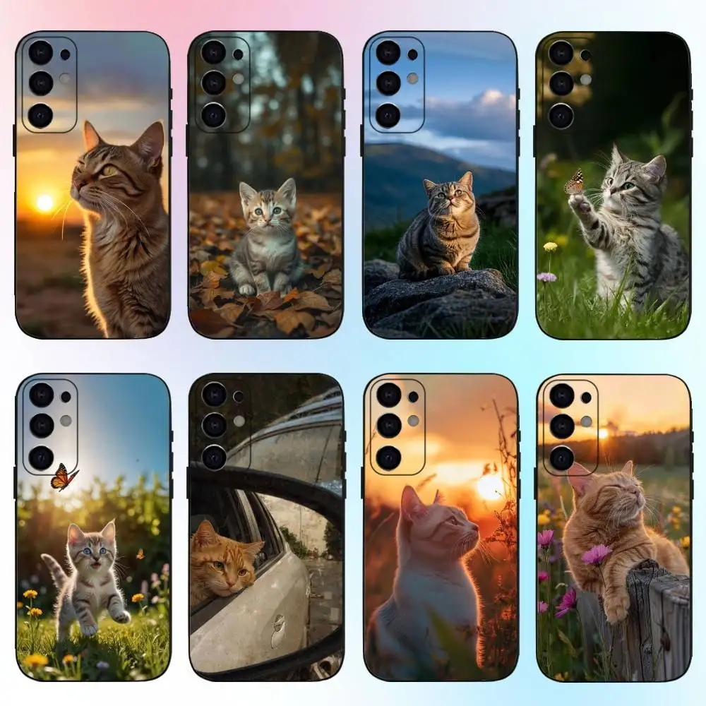 Etui na telefon z kotem tabby, urocze łapki, do Samsunga S25, S24, S21, S22, S23, S30, Ultra, S20, Plus, Fe, Lite, Note, 10, 9, 5G, czarne etui