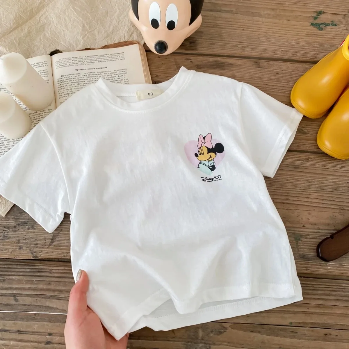 Disney Minnie cute baby girl T-shirt 2024 summer clothing short sleeved cartoon T-shirt children's clothing boy Mickey T-shirt