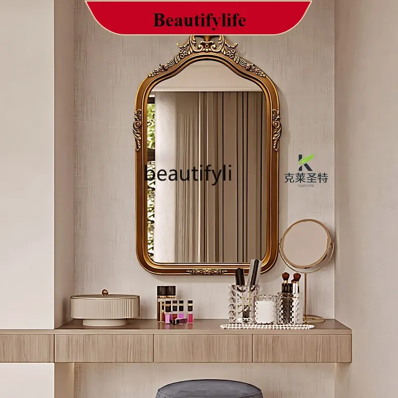 

F66 French retro bathroom mirror, fireplace wall-mounted decorative mirror European style, vanity makeup mirror