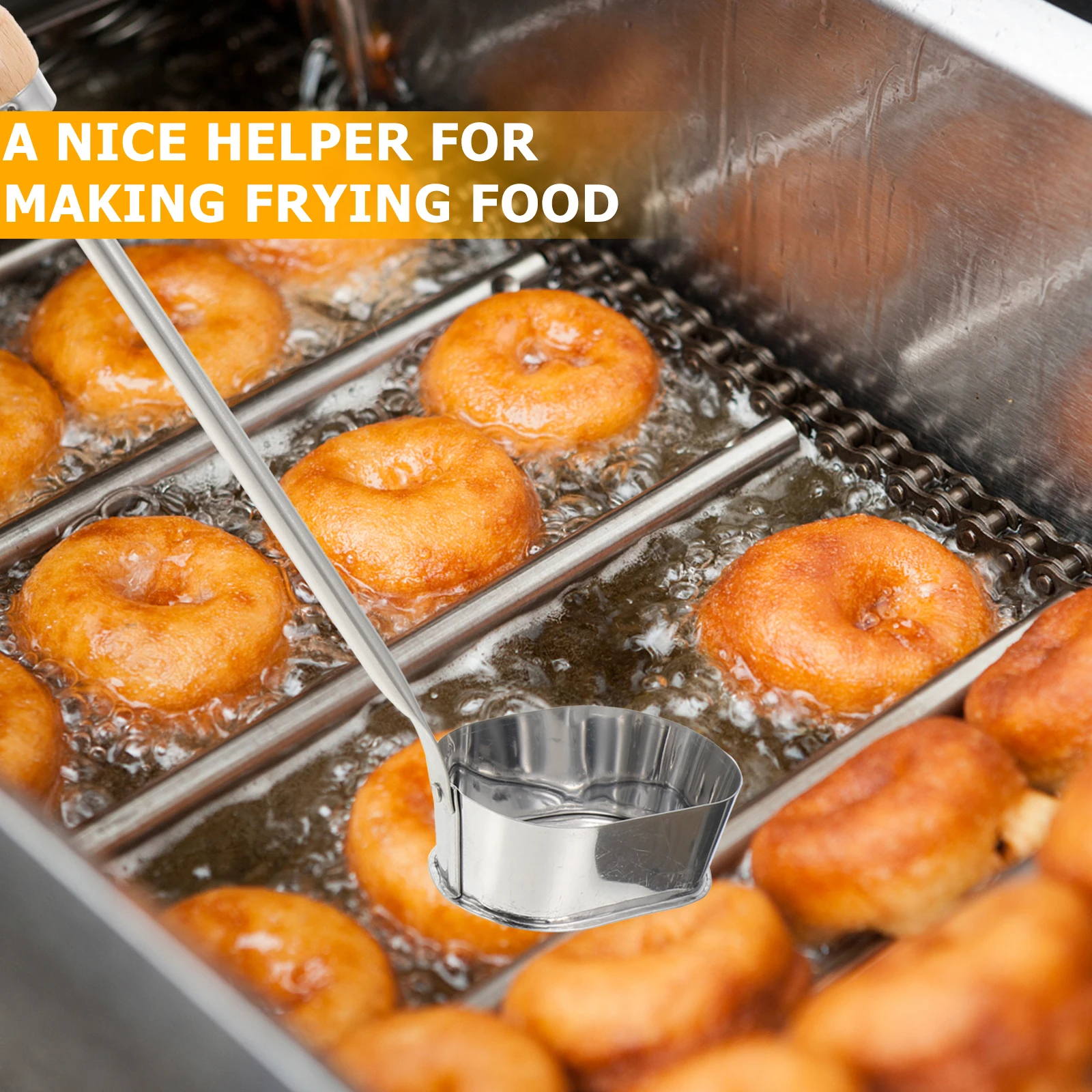 

Fried Snack Stainless Steel Wooden Handle Spoon Nonstick Kitchen Home Fried Snack Spoon Cooking Utensil for Home Restaurant