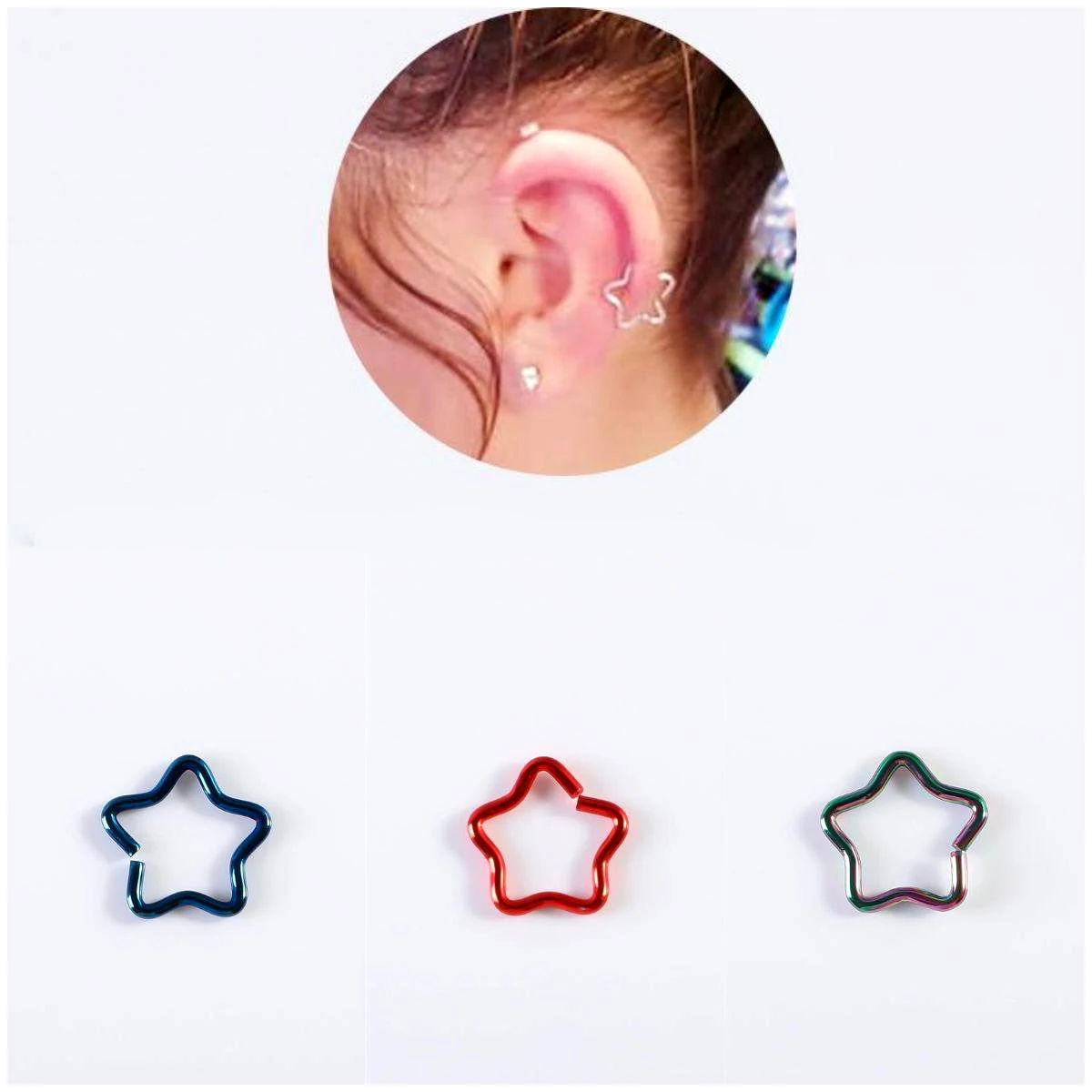 Five pointed star stainless steel earrings, perforated jewelry for the human body