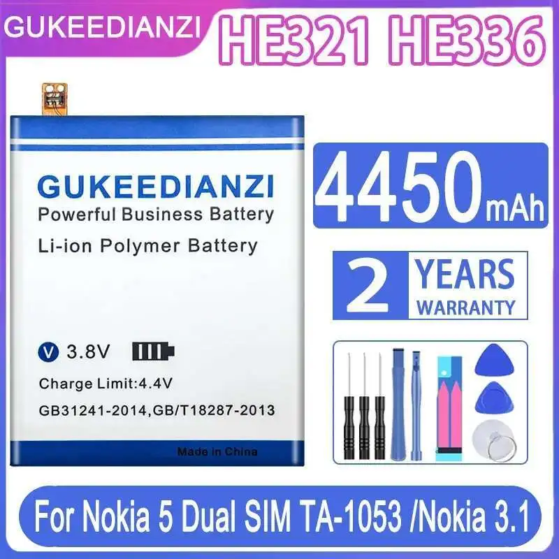 

Mobile Phone Battery 4450Mah HE321 HE336 For Nokia 5 Dual Sim TA-1053 DS 3.1 Stable Long-Lasting