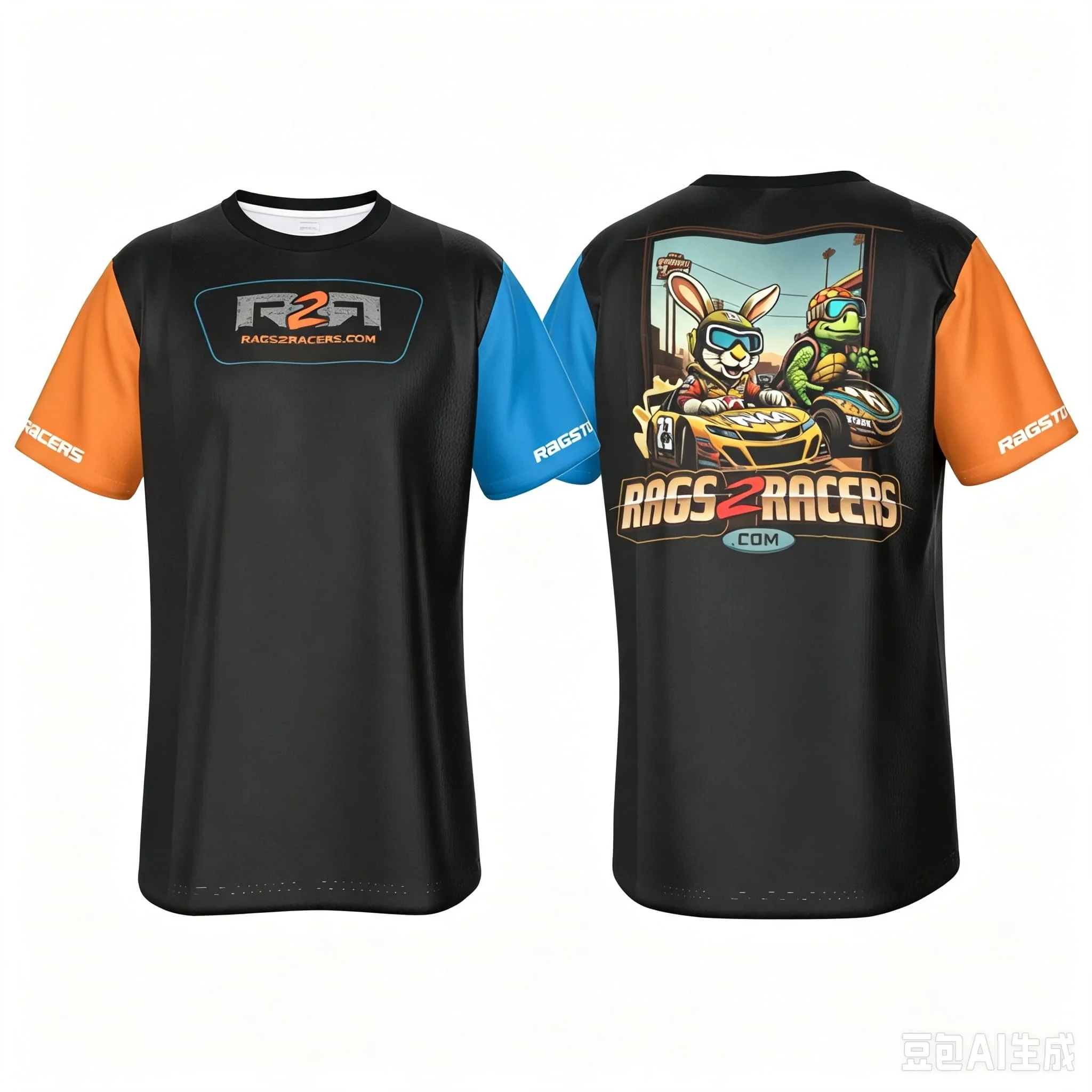 Rags2Racers Cartoon Rabbit Turtle Racing T-Shirt 3D Short Sleeve Motorsport Tee Quick Dry Sports Jersey Unisex  Family Matching