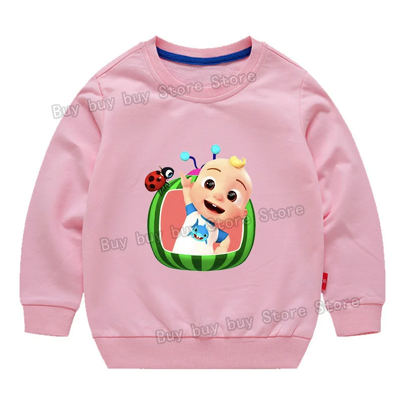 เสื้อสเวตเชิ้ต Cocomelon สำหรับเด็ก ลายการ์ตูน ผ้าฝ้าย แขนยาว เสื้อฮู้ดดี้สำหรับเด็กชายและเด็กหญิง เสื้อผ้าสำหรับฤดูใบไม้ร่วงและฤดูใบไม้ผลิ เสื้อผ้ากีฬา