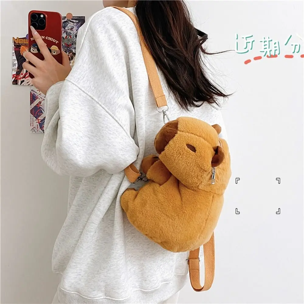 Kawaii Cartoon Capybara Plush Backpack Animals Capybara Cartoon Backpack Plush Doll Bag Shoulder Bag Students School Bag Outdoor