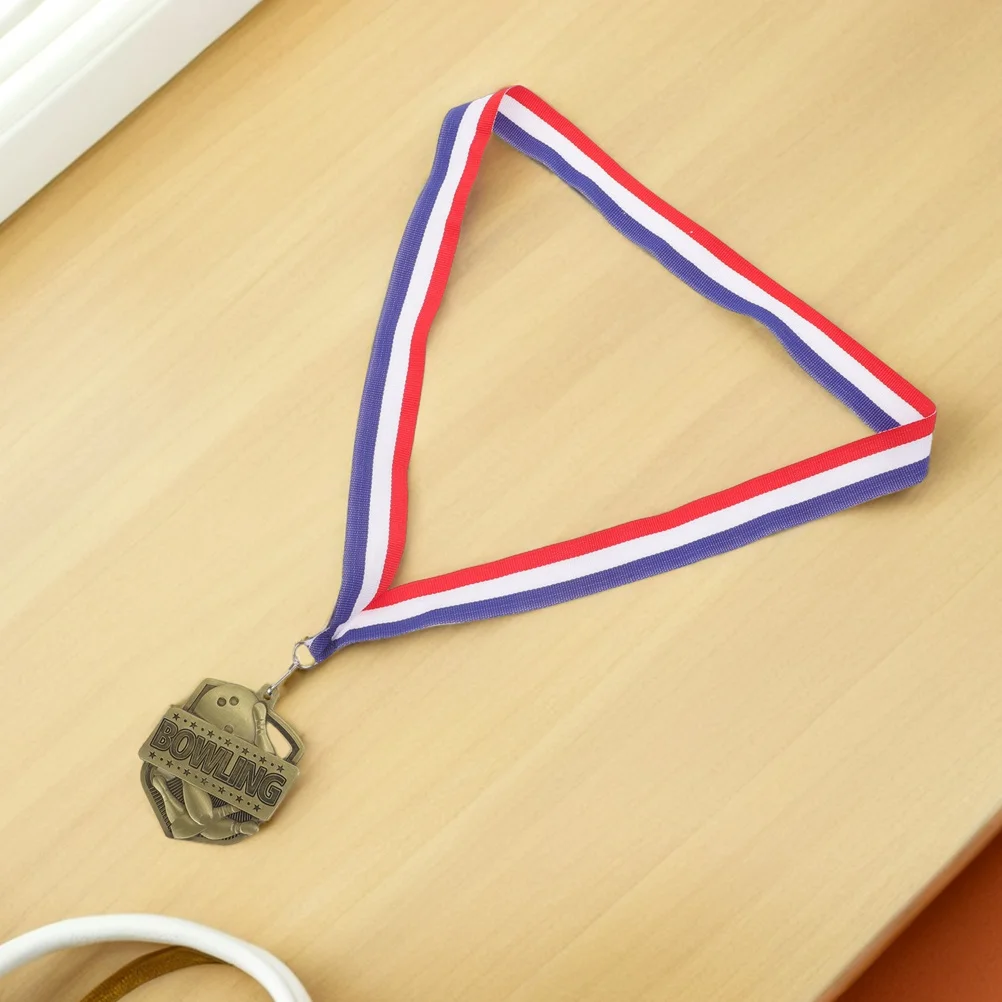 

2pcs Bowling Medals Zinc Alloy Durable Sports Awards For Competition Party Favor Trophy Neck Ribbon Decorative Participation
