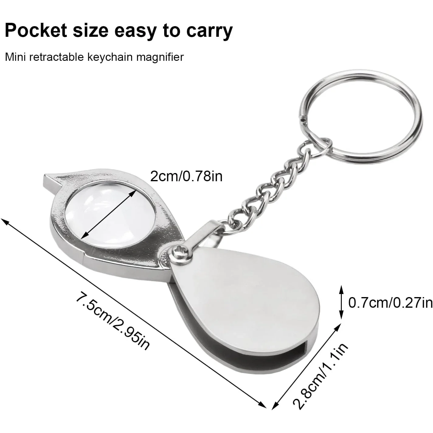 10X Portable Foldable Keychain Pocket Magnifier Mini Diamond Jewelry Loupe Magnifying Glass Eye For Jeweler Labels Crafts Coins