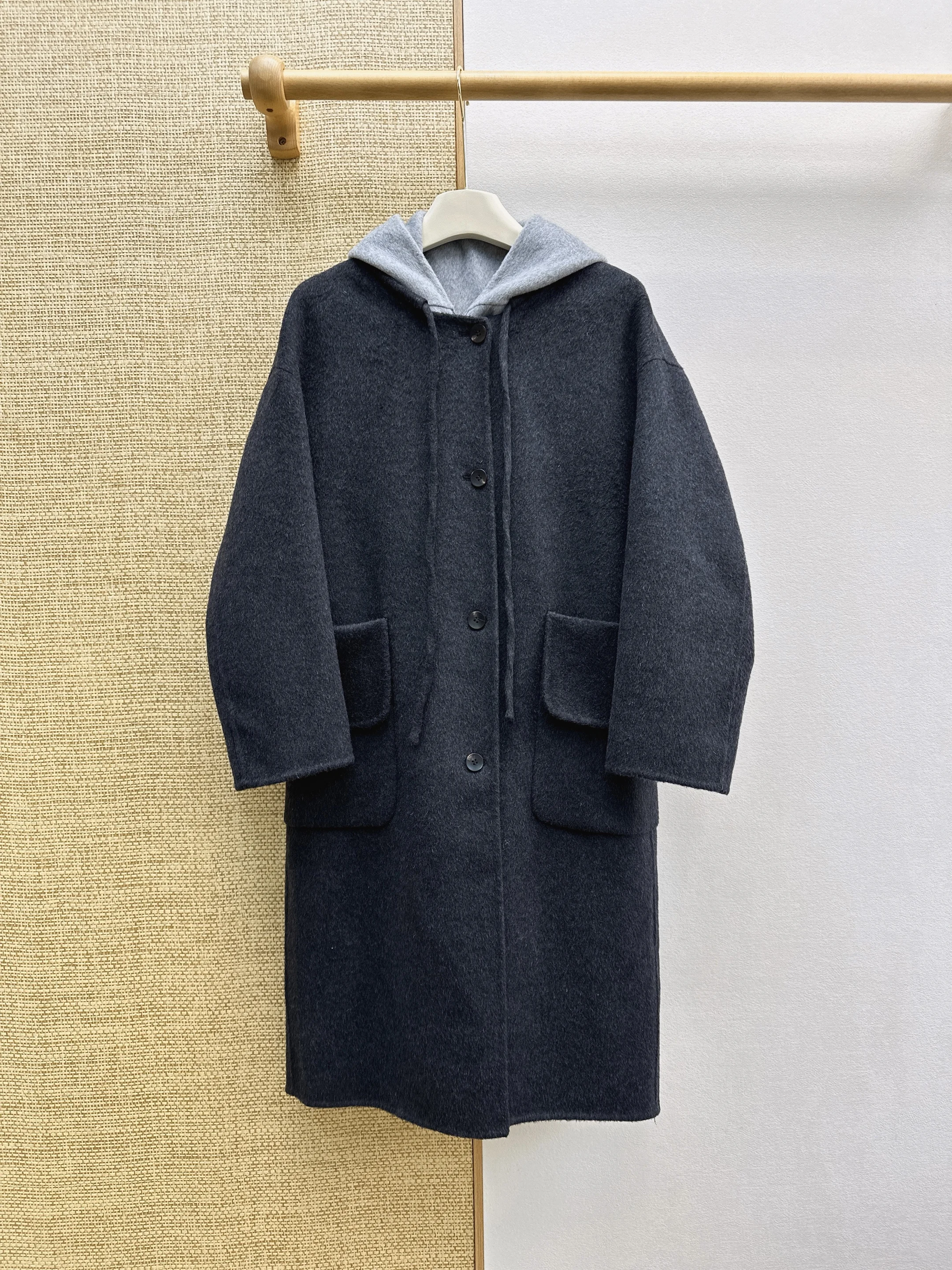 2026 Autumn Winter Multi‑way Wear Double‑face Wool Two‑Piece Coat, Loose Lazy Fit, Dark Coffee Hooded Vest, Contrast Color Korea