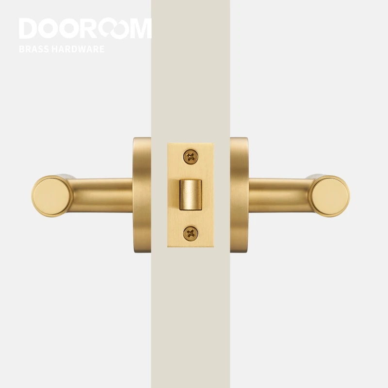 DOOROOM US Standard for 2-1/8" Brass Privacy Passage Stripe Door Lock Set Gold Black Antique Bronze Optional Round Panel