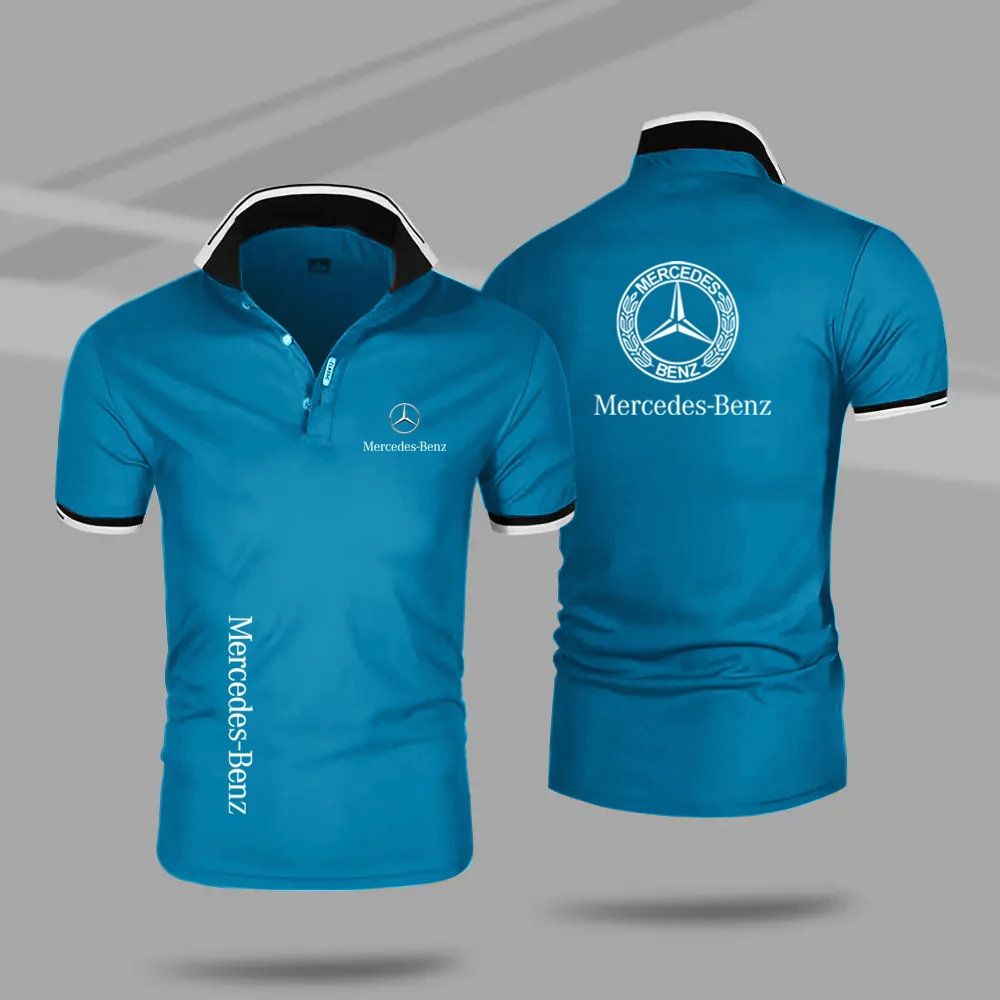 2024 Mercedes Benz Sport Hochwertiges Herren-Motorrad-Poloshirt, sportliche Mode, elegantes Herren- und Damen-Fahrrad-Poloshirt