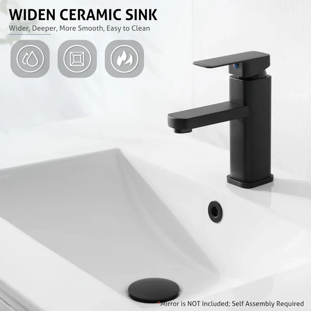 Kabinet Vanities kamar mandi 30 "dengan Set Kombo wastafel, wastafel keramik Undermount dengan kayu tebal, keran hitam Matte, permukaan dicat