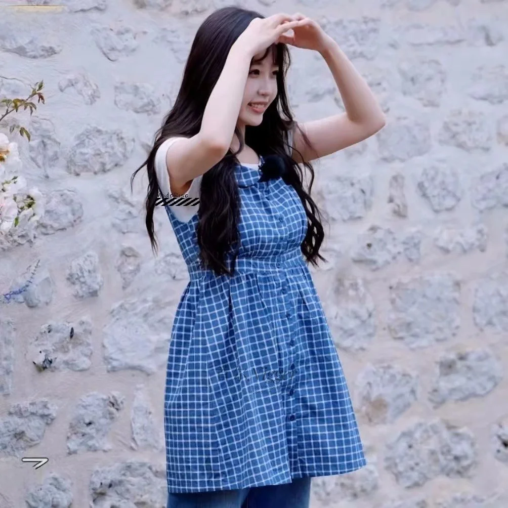 

Pure Cotton Plaid Short Sleeve Shirt Vest Dress Casual American Style Women's Dress Spring Summer Ins Style Uneven Hem