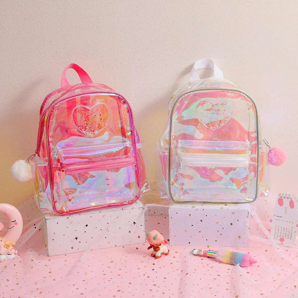 Reflective Transparent Backpack Cute Clear Jelly Bags Girls Portable Laser Backpacks Children Fashion Book Bag Kids Schoolbag