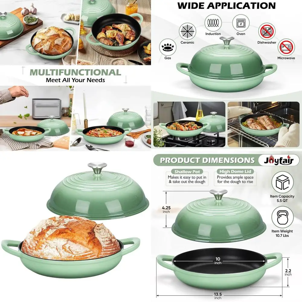

Enameled Cast Iron Dutch Oven, 5.5-Quart, Dual-Handled Sourdough Bread Pan, Non-Stick, Oven-Safe to 500°F, Pistachio Green