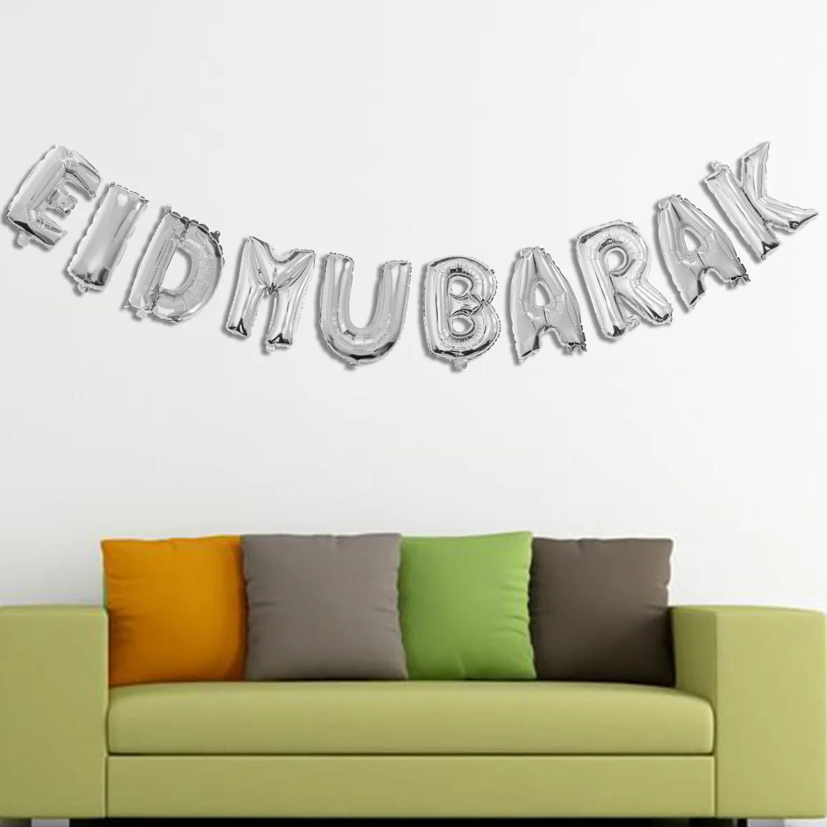 

16inch Aluminum Foil Balloon Eid Mubarak Banner Ramadan Eid -Adha Party Decoration Silver Glitter Lustre Recyclable