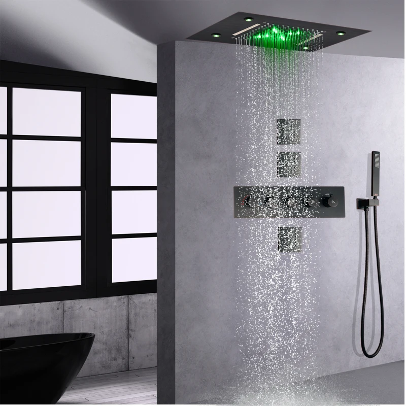 Oil Rubbed Bronze Rain Shower Head 14 X 20 Inch Bathroom Thermostatic High Flow Waterfall Shower System