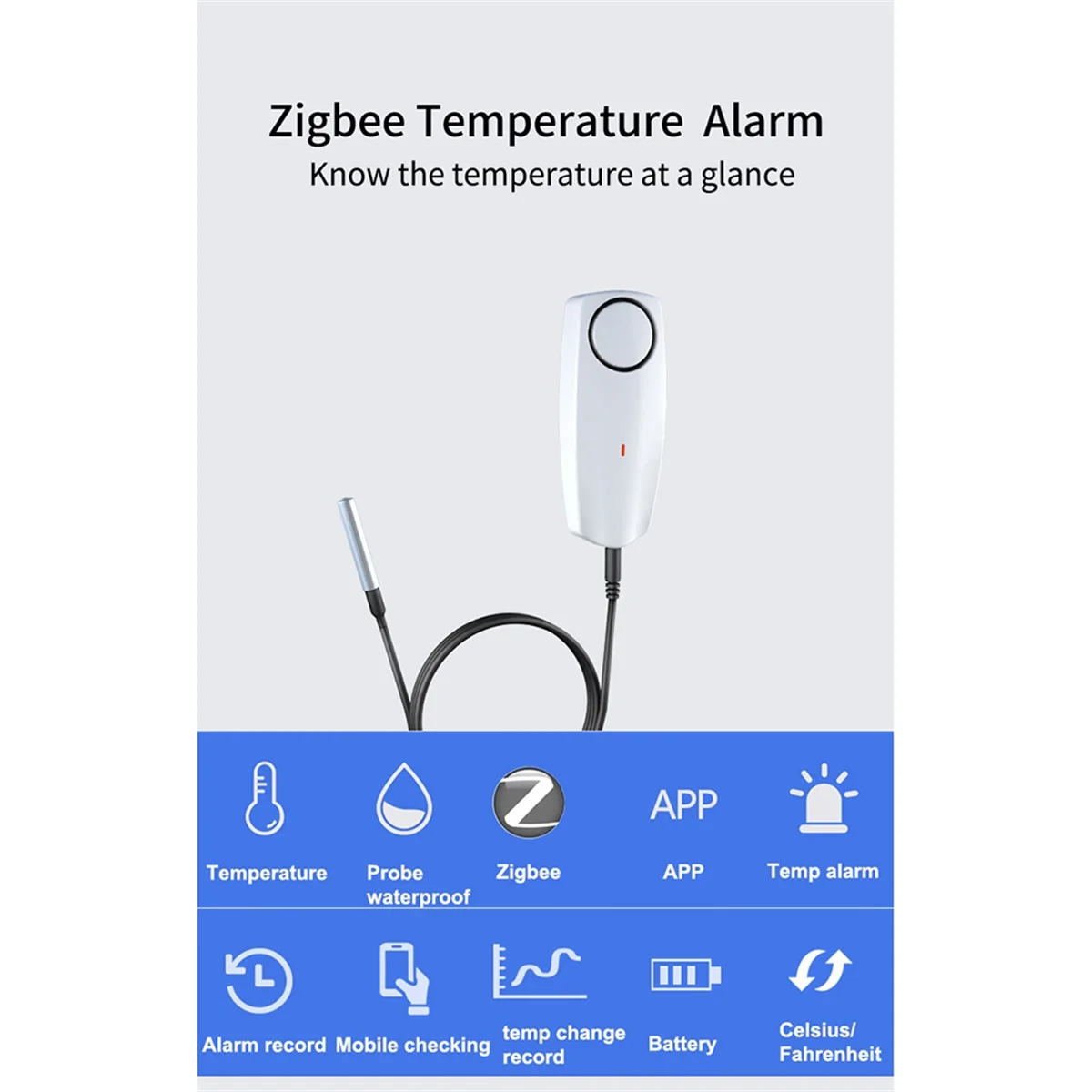 ABKO-Tuya Smart Zigbee Hygrometer Thermometer with External Temperature USB Charge or Rechargable Battery EU PLUG,B