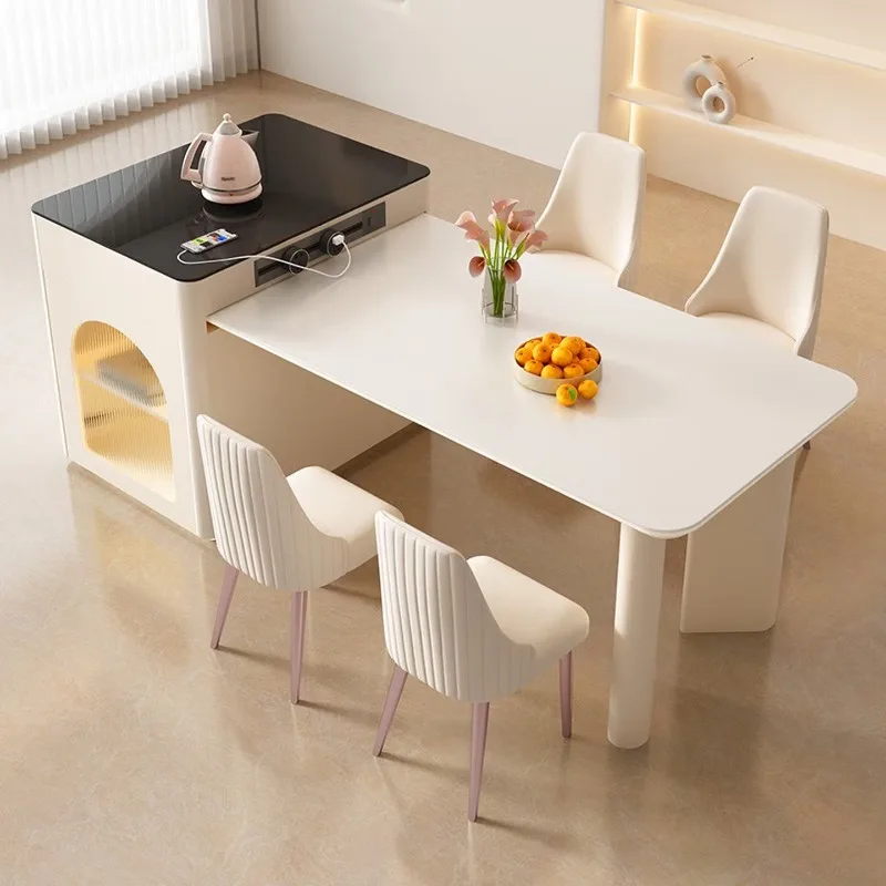 

Island table integrated retractable light luxury rock plate dining table and chair combination