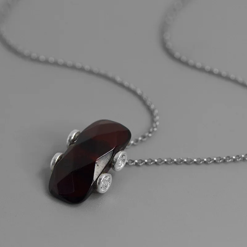 INATURE 925 Sterling Silver Natural Amber Car Pendant Necklace For Men Women Jewelry Birthday Gifts