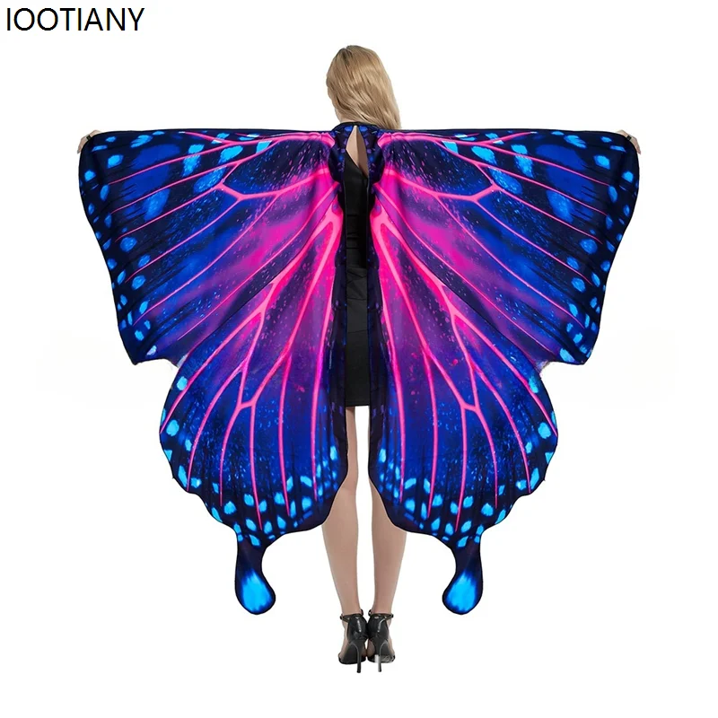 Halloween Double-sided Print Colorful Fairy Cosplay Costume Butterfly Wings Shawl Gradient Color Dance Props Holiday Party Gifts