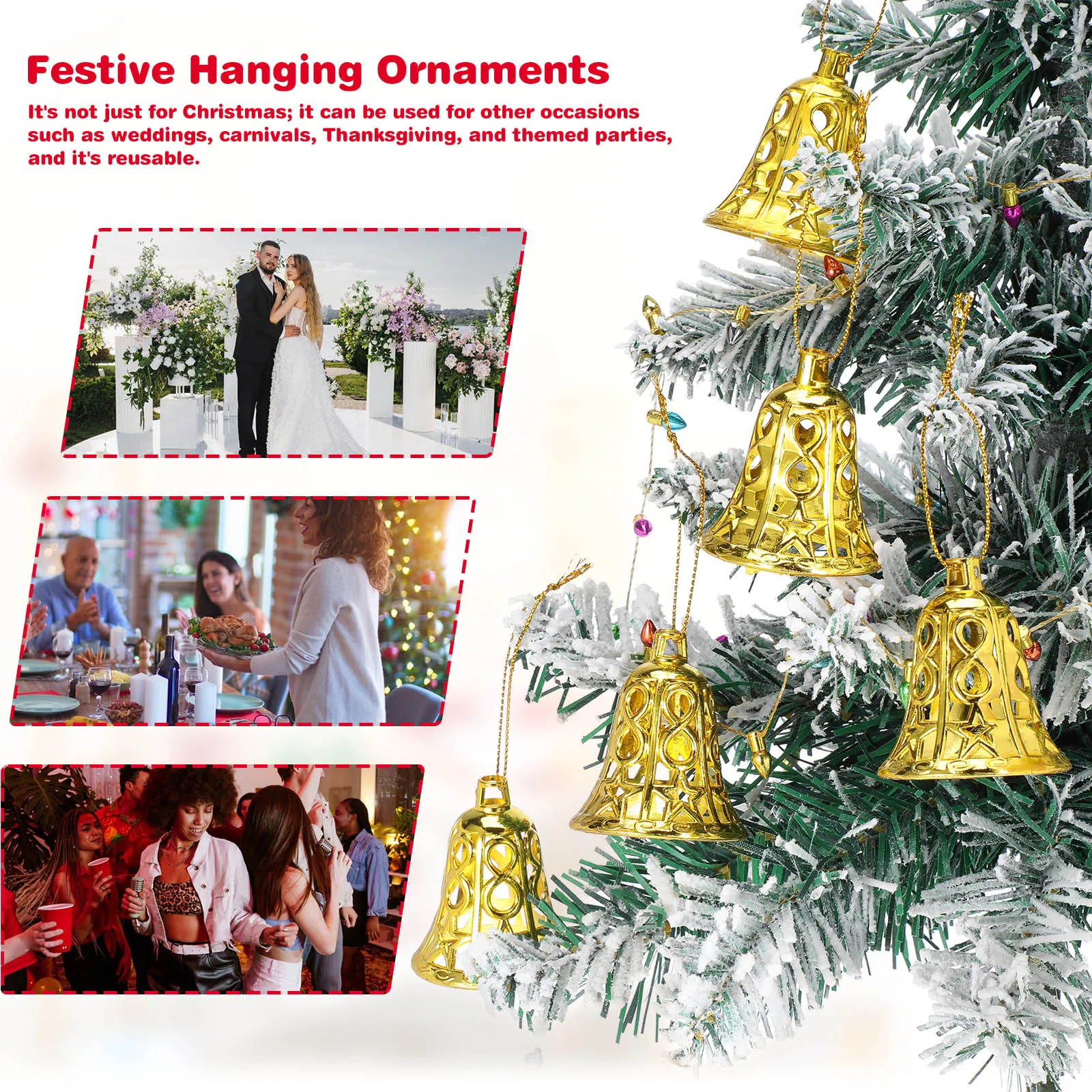 

12Pcs Xmas Tree Hanging Bells Christmas Decorative Props for Holiday Party Home Decoration Festive Ornament Set