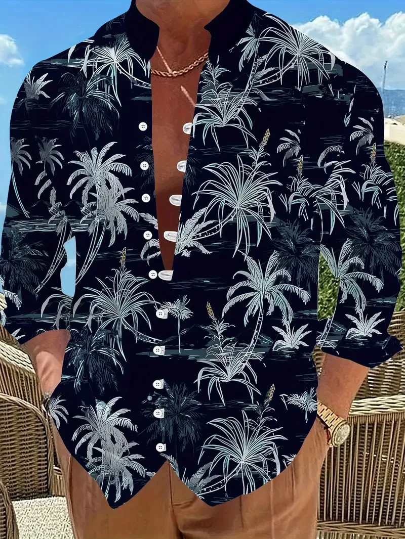 New Men's Long Sleeve Plants Flowers Birds Shirt 3D Printed Pattern Long Sleeve Clothing Fashion Business Casual Soft Fabric Top