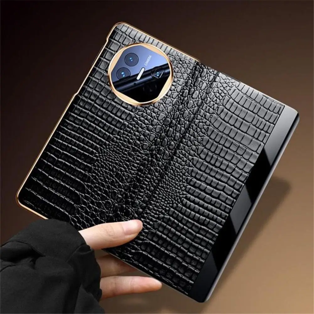 Genuine Cowhide Leather Crocodile Flip Case for Huawei Mate X6 X5 X3 XT Smart Window View Cover