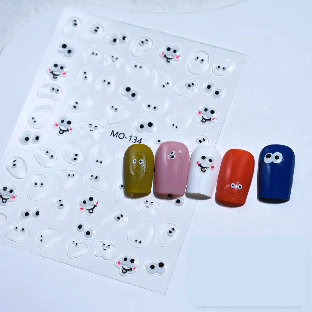 5D Kawaii trasparente Blush Pink goffrato Eye Nail Art Sticker con goccia d'acqua trasparente Cute Nail Decal 8*10cm Cartoon Jelly Slider