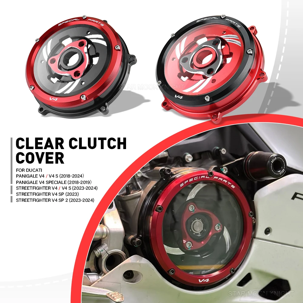 

For Ducati Panigale V4 V4s V4 speciale 2018 - Clear Clutch Cover Engine Racing Spring Retainer R Protector Guard Pressure Plate