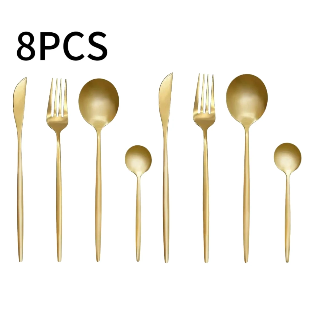 

8piece Stainless Steel Gold Tableware Set,Including Knife, Fork And Spoon, Suitable For Gifts, Hotels And Restaurants