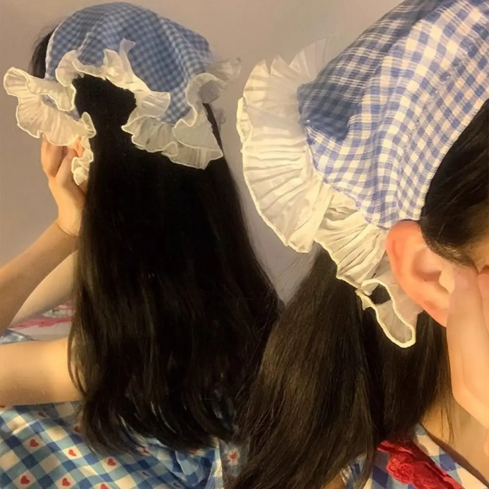 怠け者レーススカーフ三角スカーフヘアフープヘアアクセサリーレースヘッドバンド日焼け止めスカーフグリッド