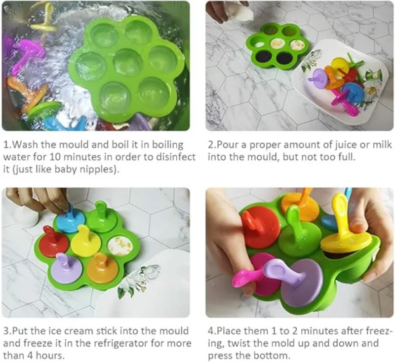 7-fach Mini-Silikon-Eisform, antihaftbeschichtet, DIY-Eiswürfelform für Eierbissen, Lollis & Babynahrung, Eisbereiter, Küchenzubehör – Detail 11