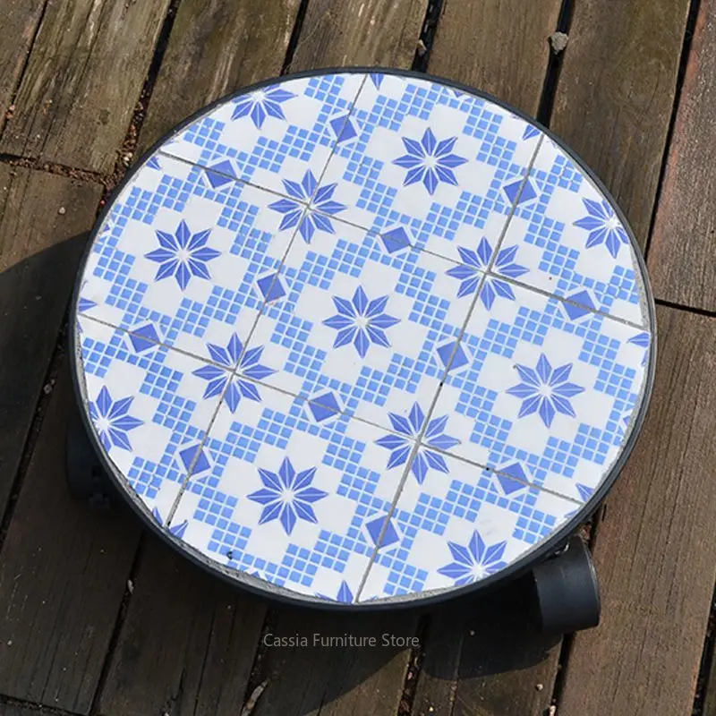 Mosaic Ceramic Mobile Tray for Balcony, Decorative Planter Base for Garden, Colorful Tile Plant Stand for Courtyard Greenery