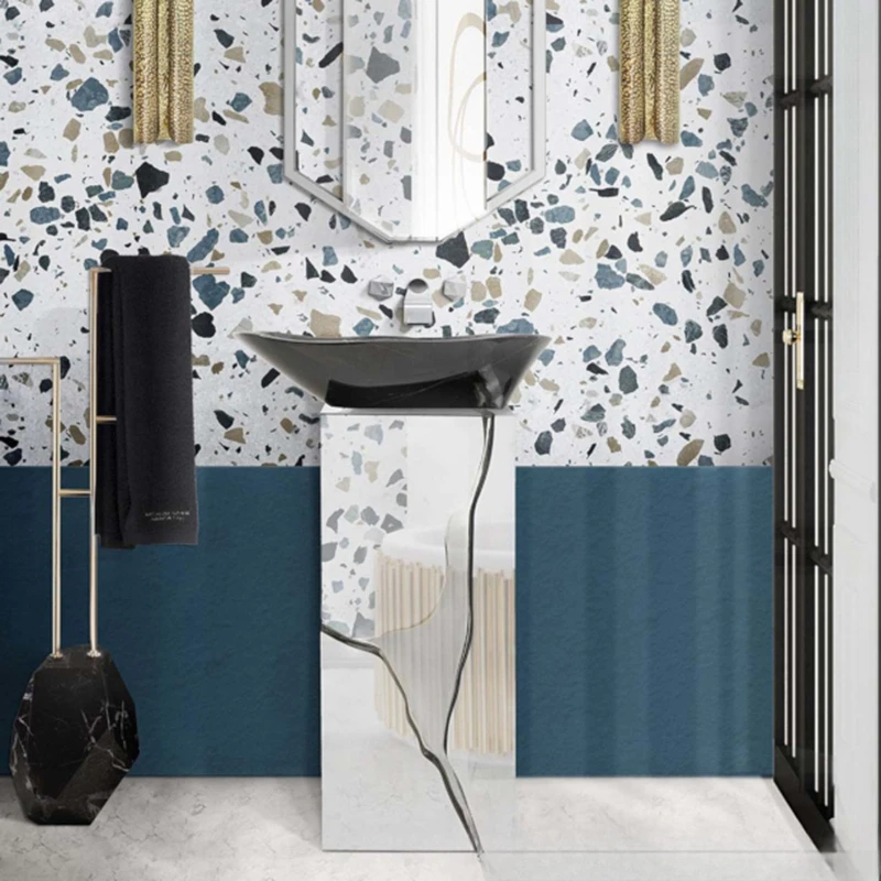 

Italian light luxury stainless steel washing table Villa luxury home modern creative design integrated column washing table