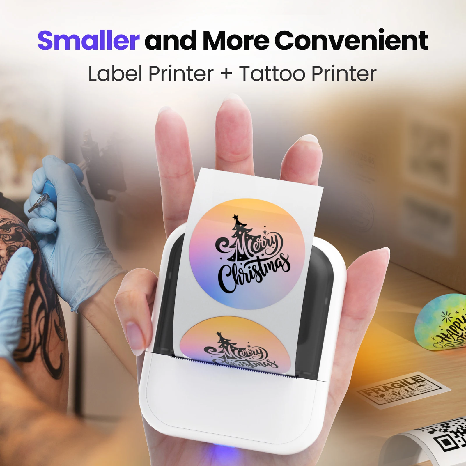 C50 2 Inch Thermal Label Printer Wireless Bluetooth Connection 203dpi Resolution  for Skin Tattoo with 20 Tattoo Transfer Sheets