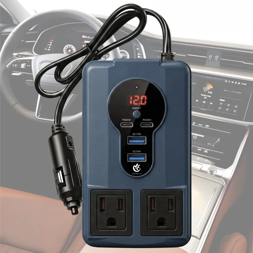 200W Car Inverter DC1115V to 110V AC, Dual USBA & 65W TypeC PD Charger, LED Display Protection for Camping Road Travel